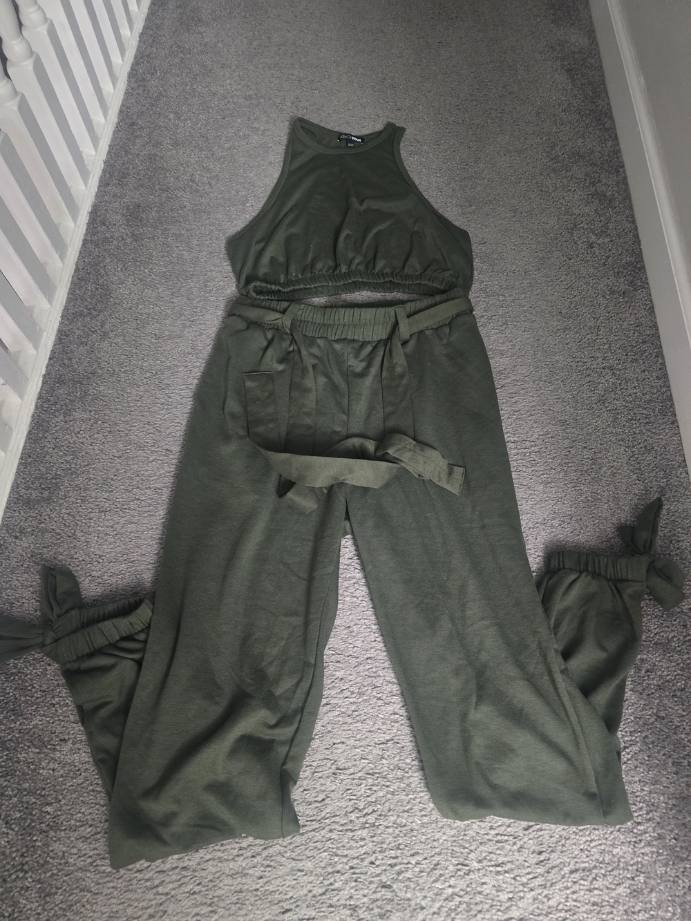 Fashion Nova Olive Green Crop Tank & Wide-Leg Jumpsuit